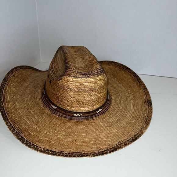 Cavenders Ranch Collection Western Hat Mens Tan Straw Leather Trim OSFM Cowboy - Picture 5 of 10